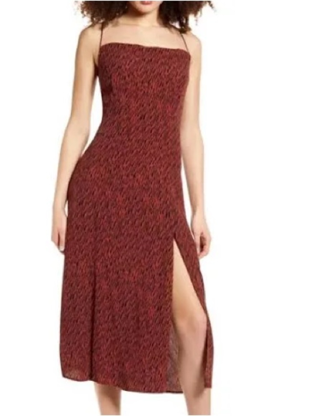 Leith Animal Print Side Slit Midi Dress Rust Black Strappy Slip Dress